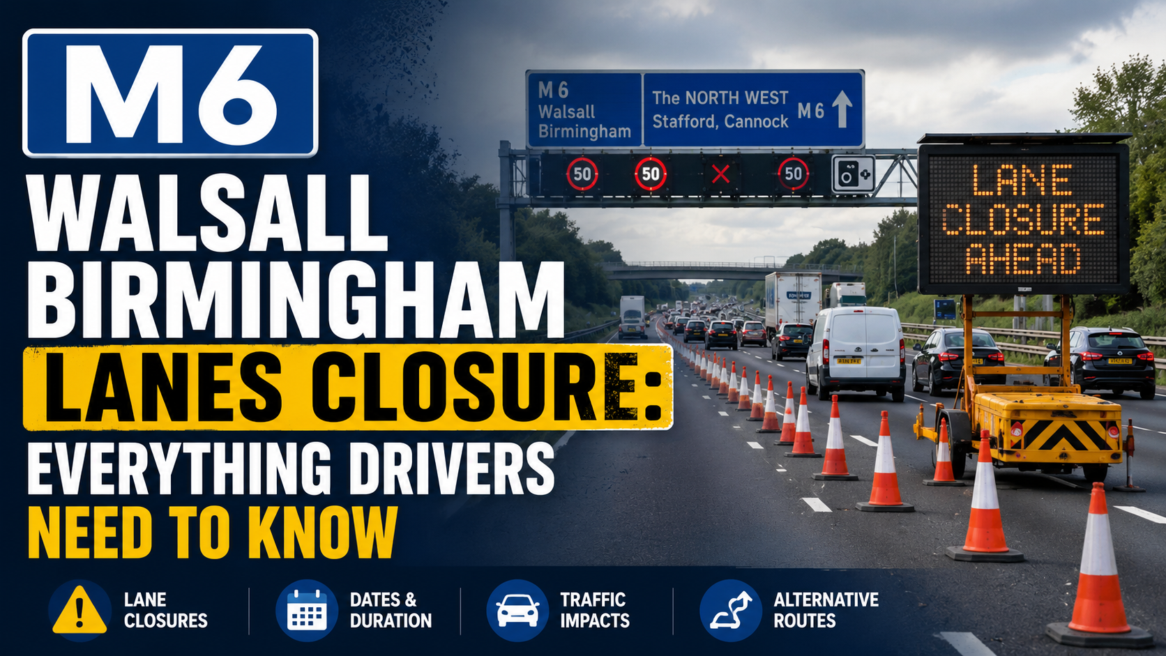 m6 walsall birmingham lanes closure